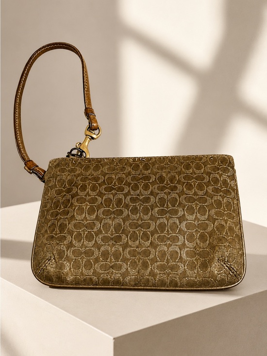 Coach Handbags - Coach Vintage Gold Signature Metallic Wristlet Clutch GUC